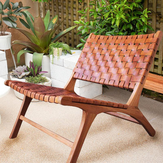 Oslo Leather & Teak Lounge Chair by Artisan Living | ModishStore | Accent Chairs