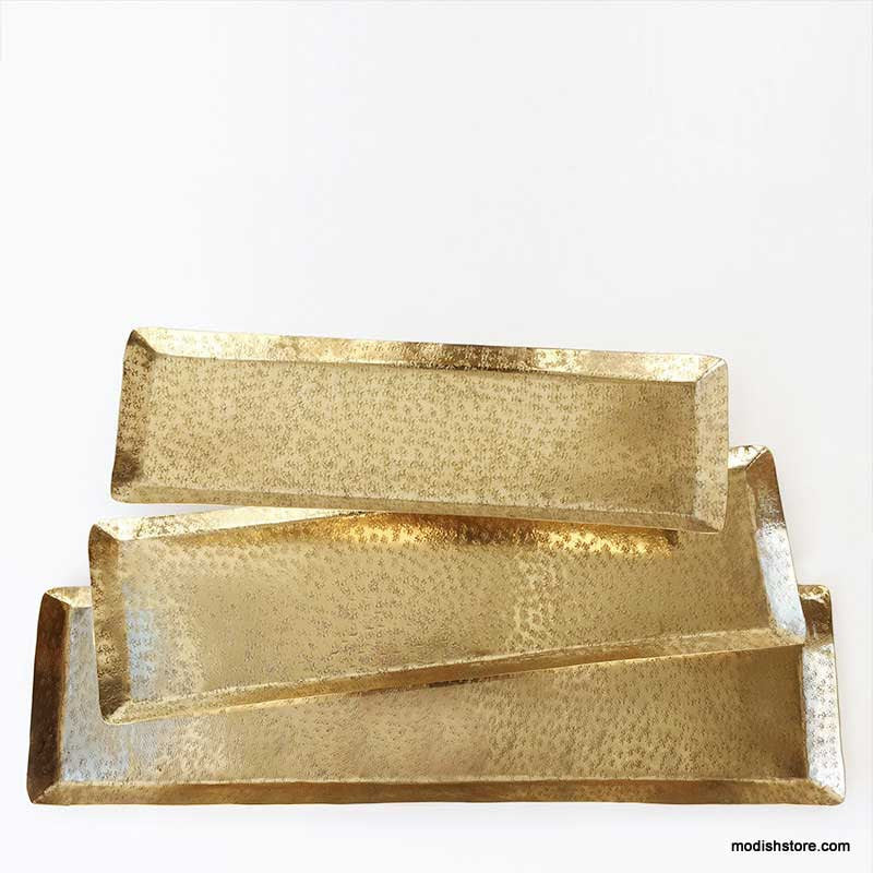Roost Textured Brass Rectangular Trays - Set/3