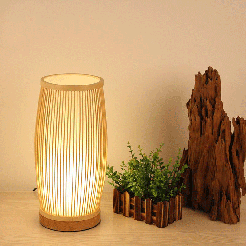 Round Bamboo Wicker Rattan Bucket Table Lamp by Artisan Living | ModishStore | Table Lamps-3
