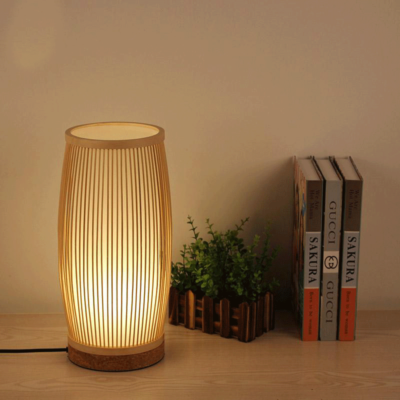 Round Bamboo Wicker Rattan Bucket Table Lamp by Artisan Living | ModishStore | Table Lamps-5