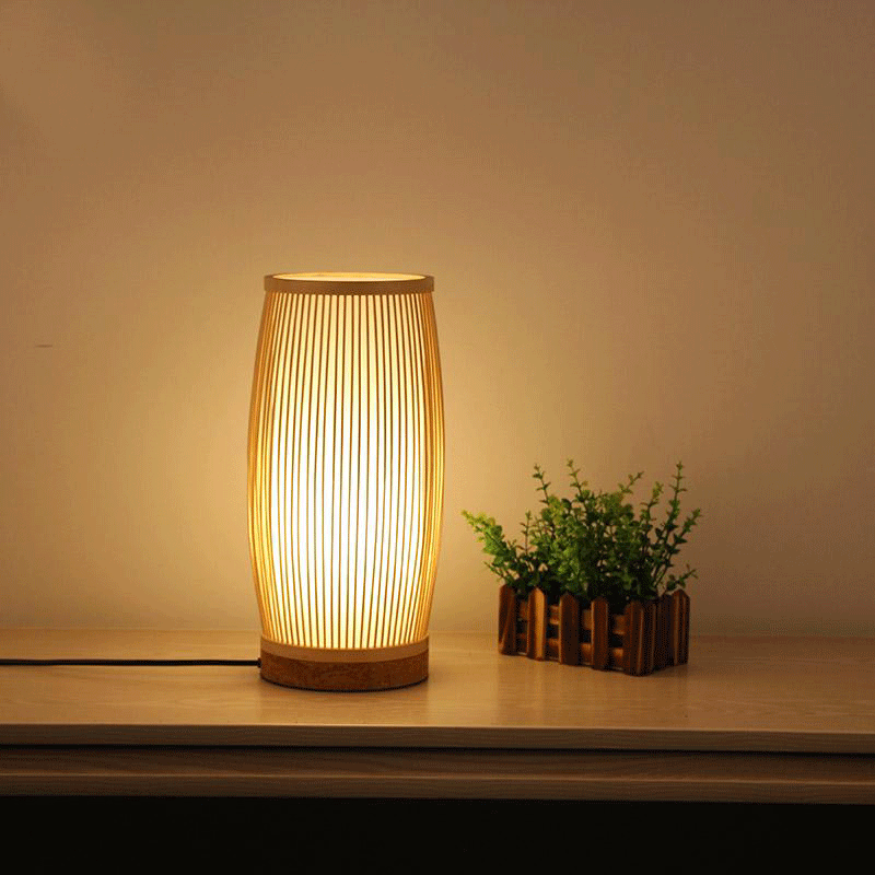 Round Bamboo Wicker Rattan Bucket Table Lamp by Artisan Living | ModishStore | Table Lamps-6