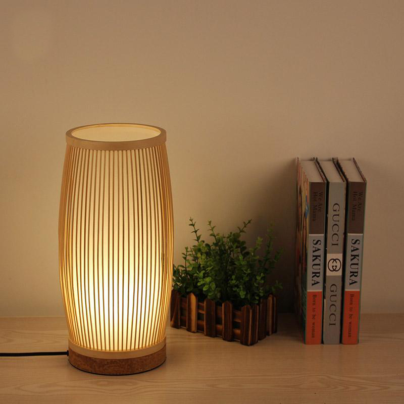 Round Bamboo Wicker Rattan Bucket Table Lamp by Artisan Living | ModishStore | Table Lamps