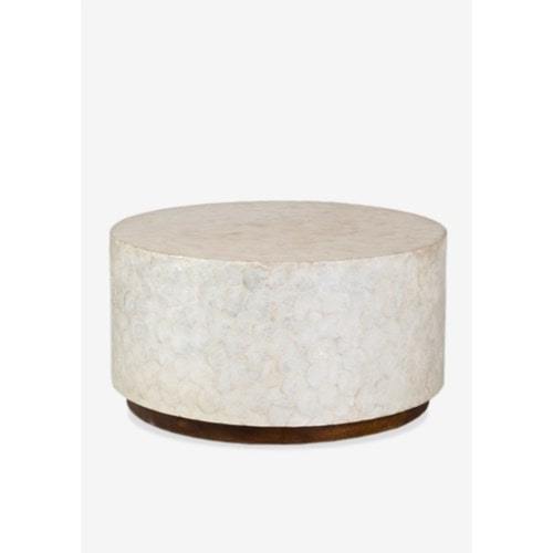 Round Acacia Wood Capiz White Coffee Table by Jeffan | Coffee Tables | Modishstore