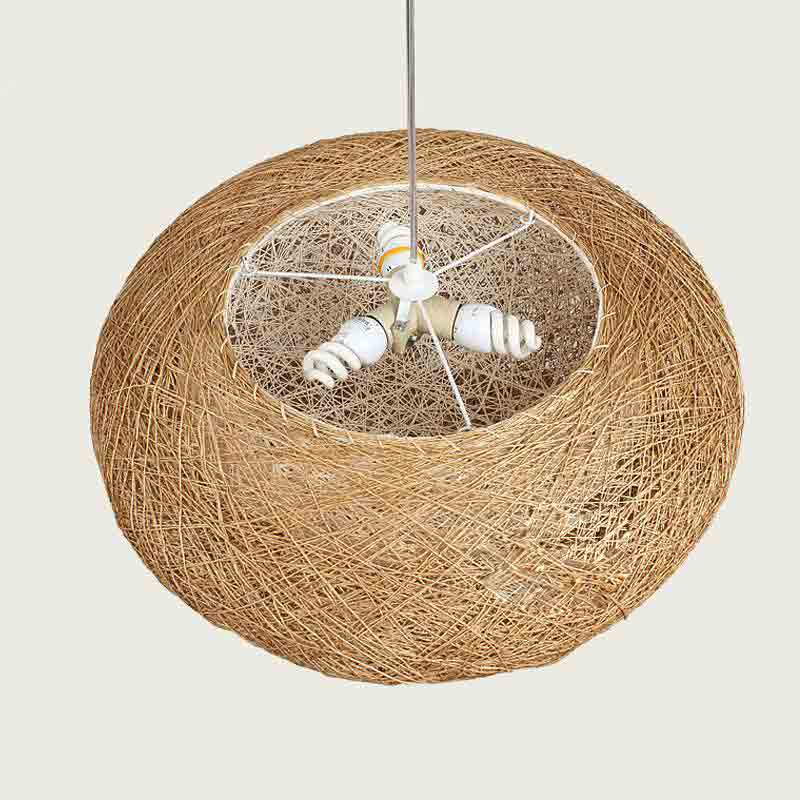 Round Wicker Rattan Bird Nest Pendant Light By Artisan Living | Pendant Lamps | 12106S | Modishstore - 2