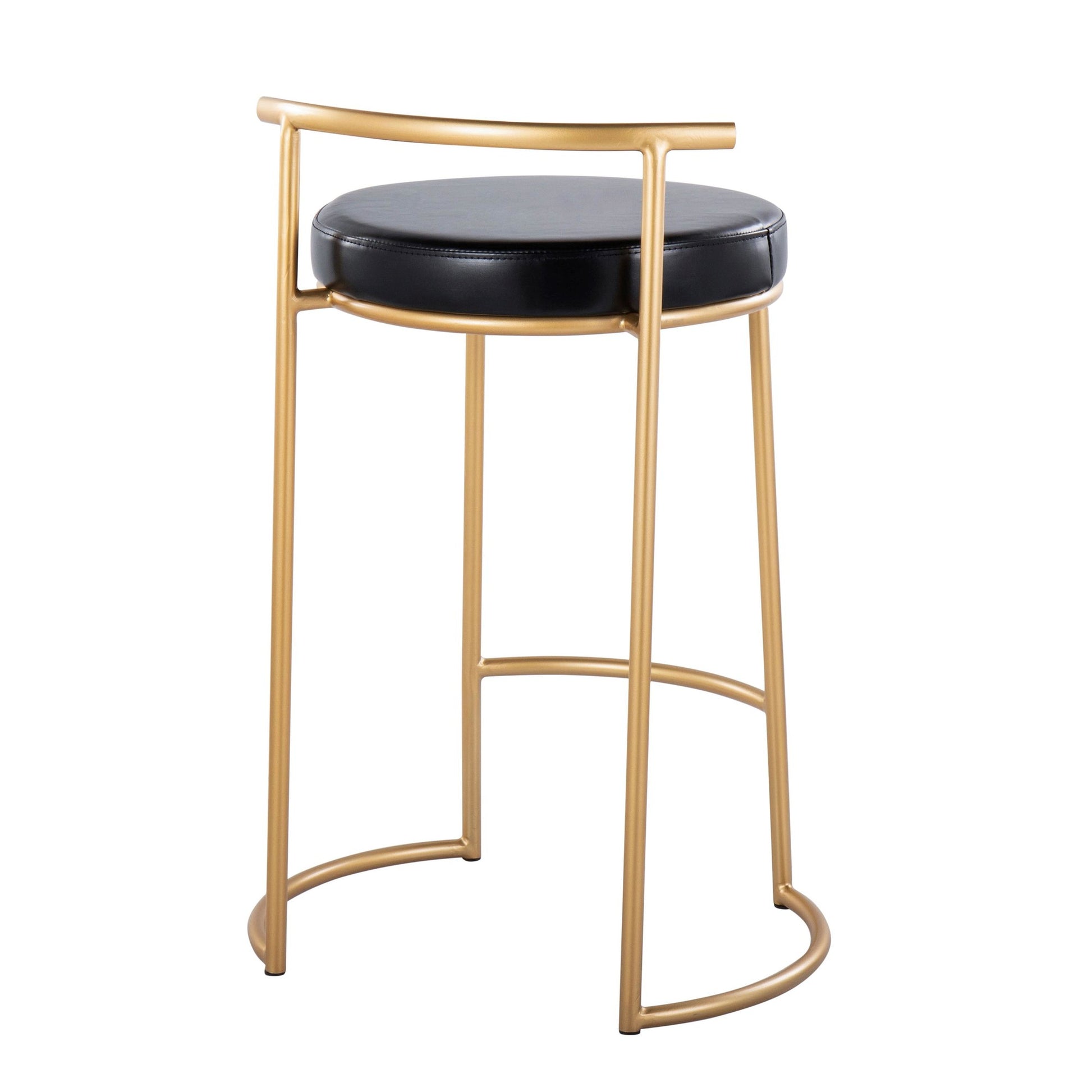 Round Fuji 26" Contemporary Fixed-Height Counter Stool in Gold Metal and Black Faux Leather By LumiSource - Set of 2 | Counter Stools | Modishstore - 7