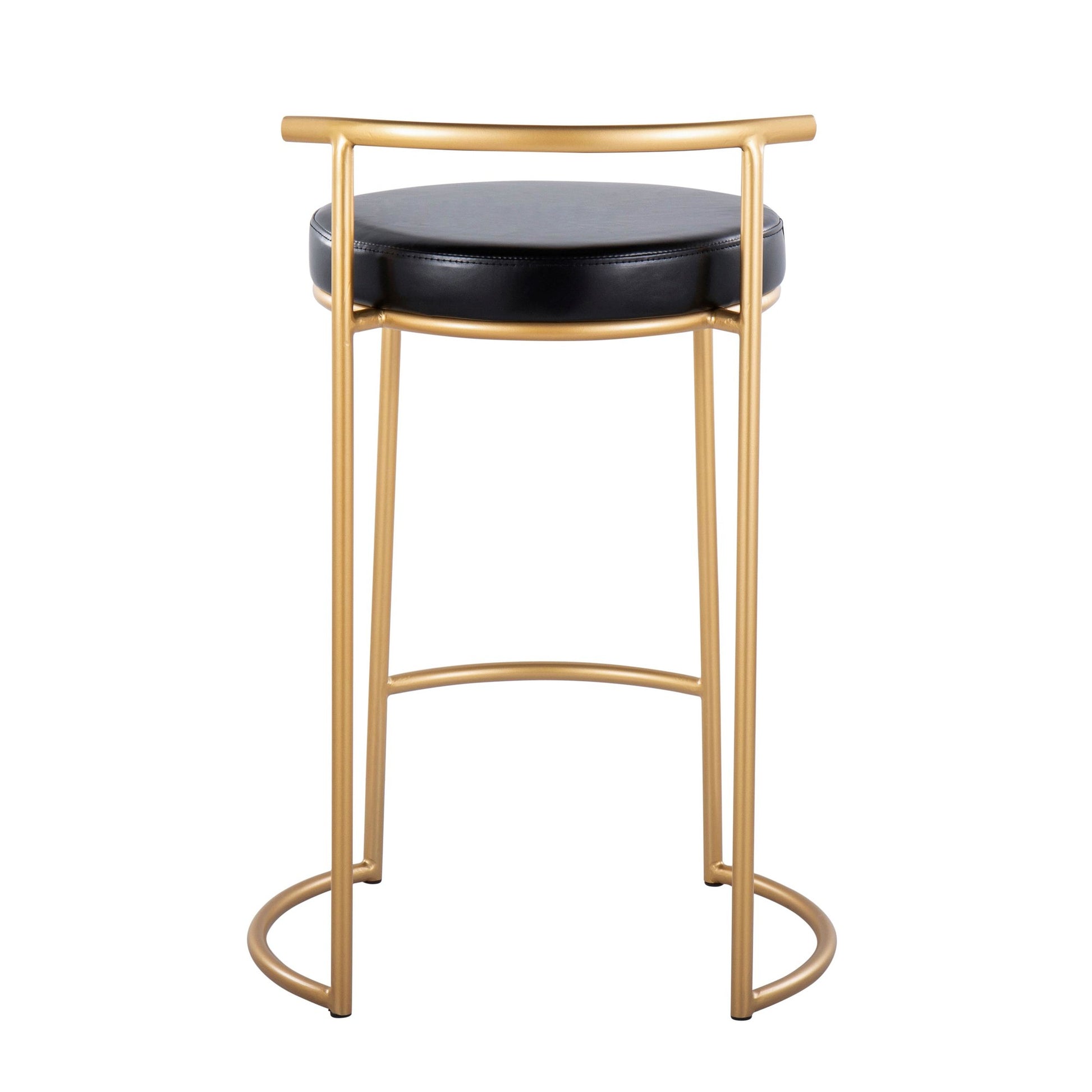 Round Fuji 26" Contemporary Fixed-Height Counter Stool in Gold Metal and Black Faux Leather By LumiSource - Set of 2 | Counter Stools | Modishstore - 8