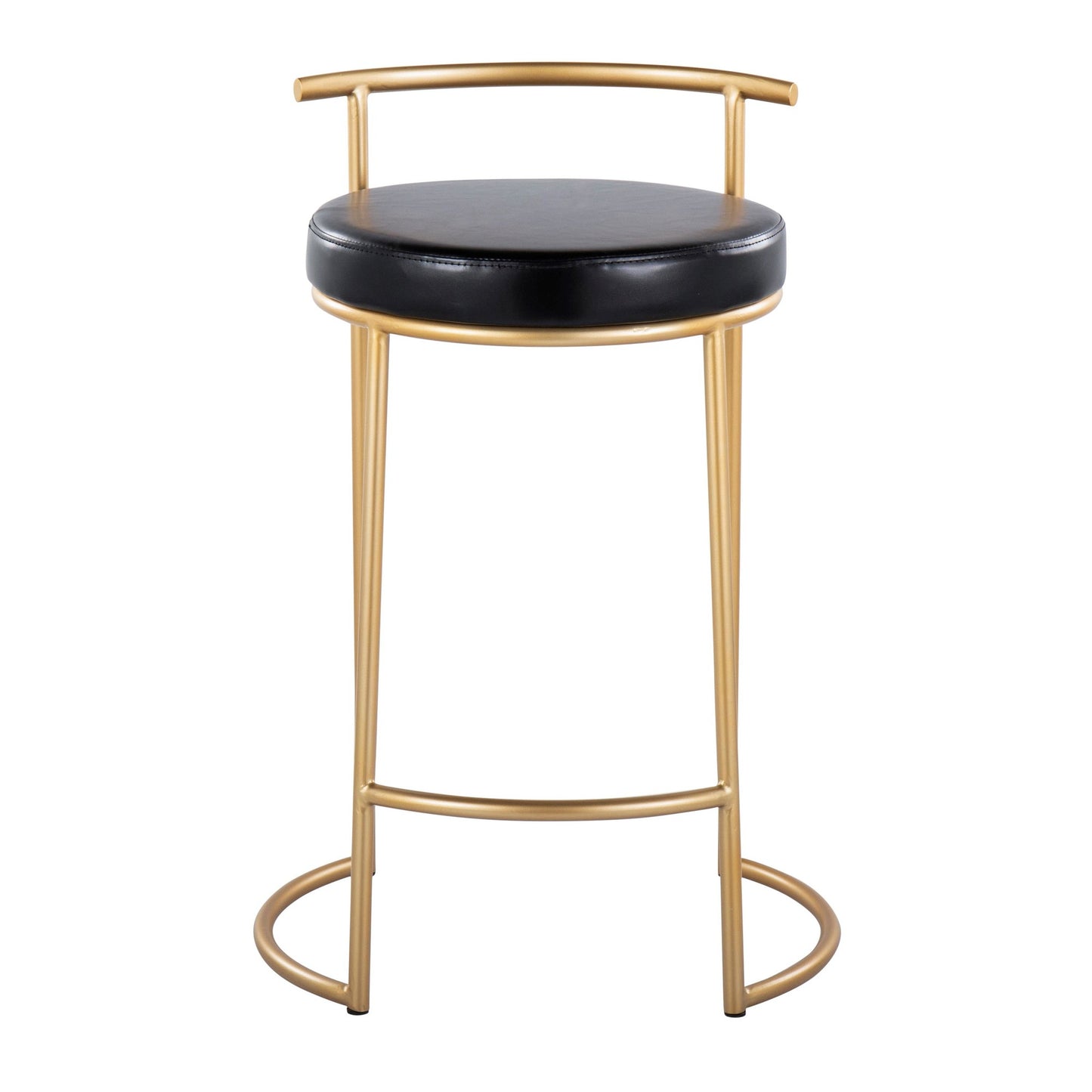 Round Fuji 26" Contemporary Fixed-Height Counter Stool in Gold Metal and Black Faux Leather By LumiSource - Set of 2 | Counter Stools | Modishstore - 2