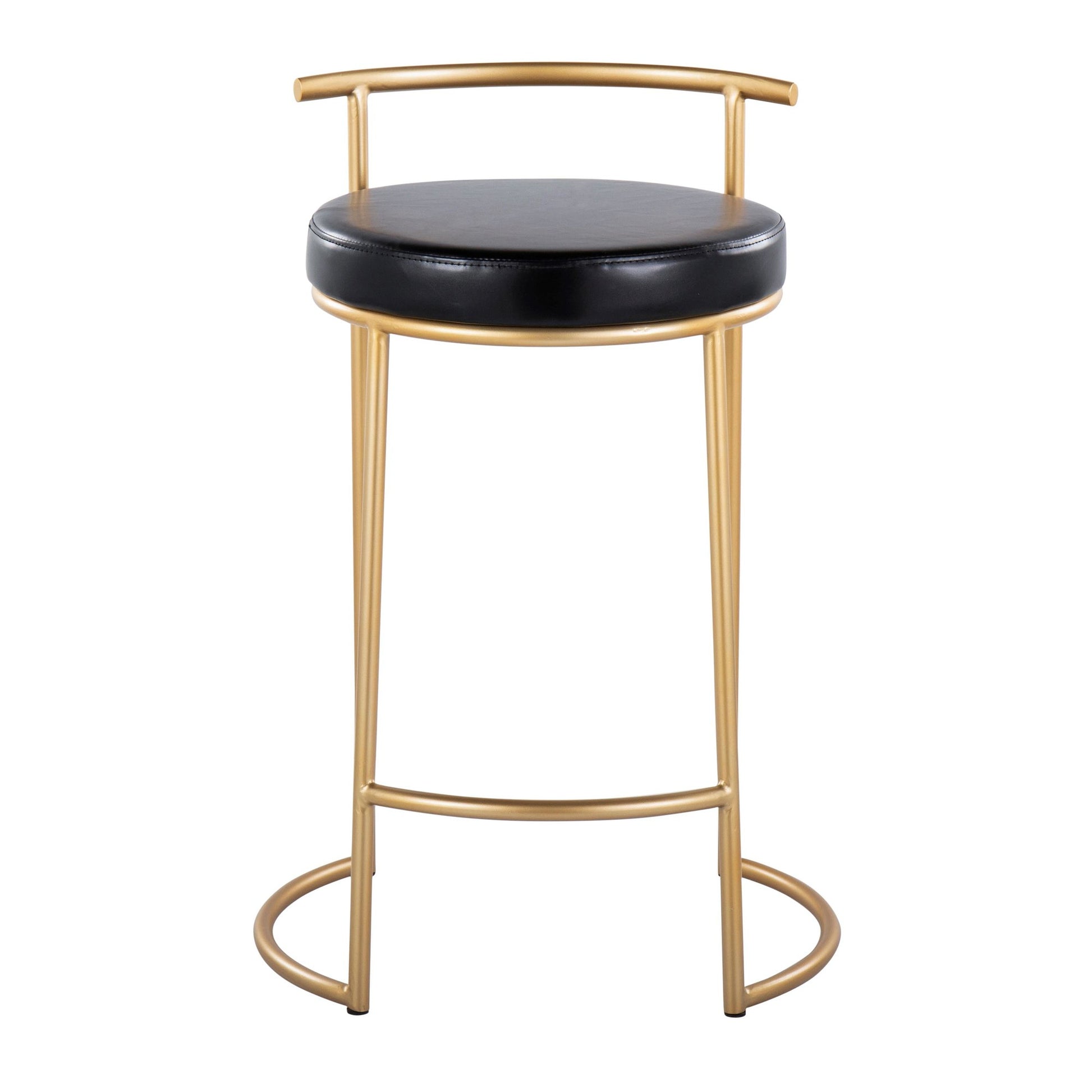 Round Fuji 26" Contemporary Fixed-Height Counter Stool in Gold Metal and Black Faux Leather By LumiSource - Set of 2 | Counter Stools | Modishstore - 2