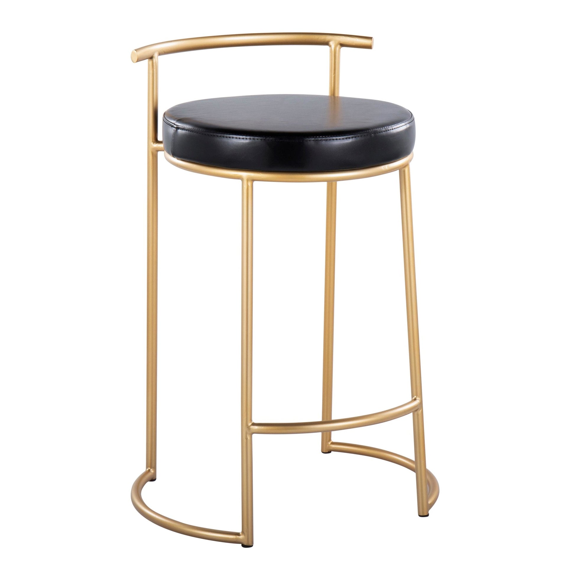 Round Fuji 26" Contemporary Fixed-Height Counter Stool in Gold Metal and Black Faux Leather By LumiSource - Set of 2 | Counter Stools | Modishstore - 5