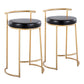 Round Fuji 26" Contemporary Fixed-Height Counter Stool in Gold Metal and Black Faux Leather By LumiSource - Set of 2 | Counter Stools | Modishstore