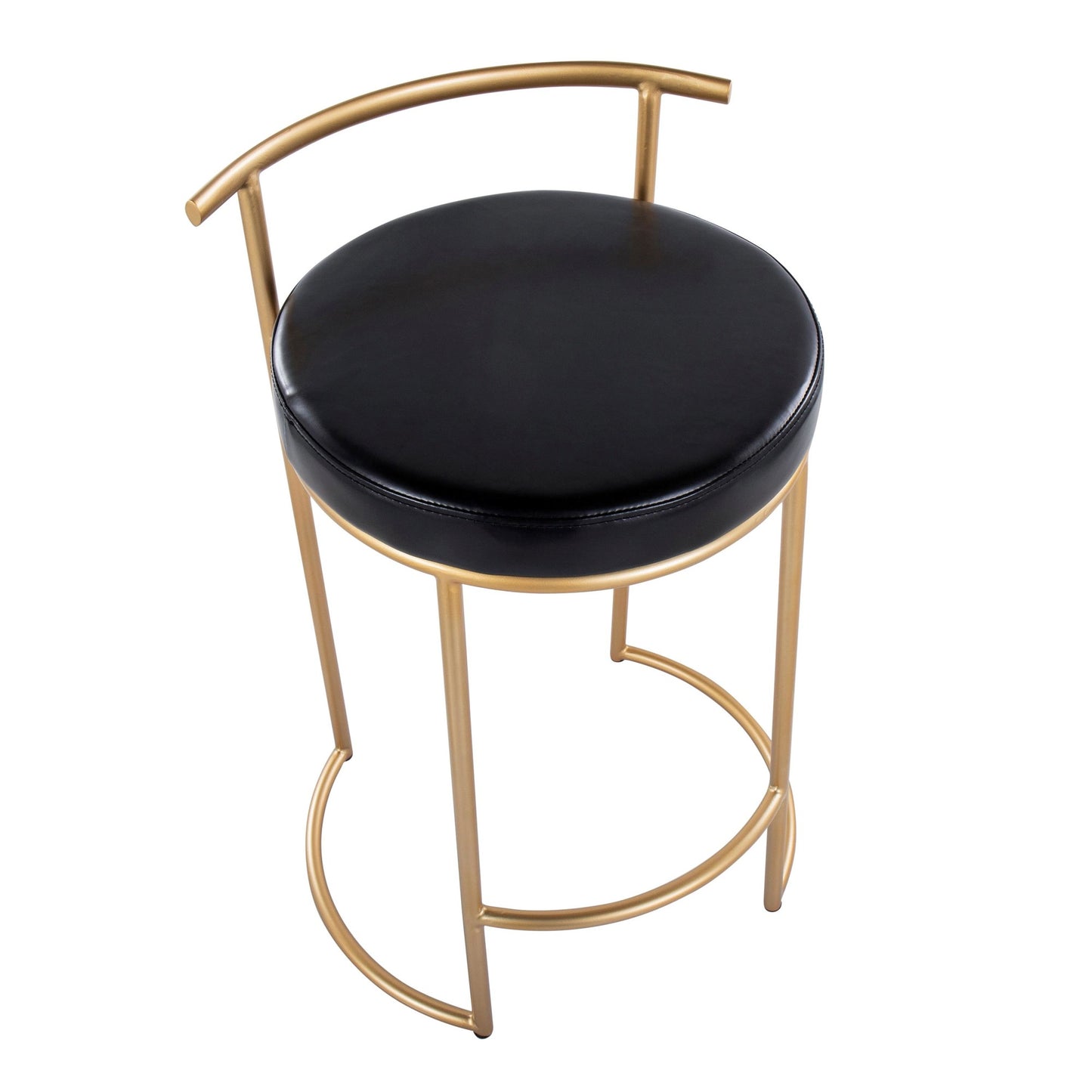 Round Fuji 26" Contemporary Fixed-Height Counter Stool in Gold Metal and Black Faux Leather By LumiSource - Set of 2 | Counter Stools | Modishstore - 3