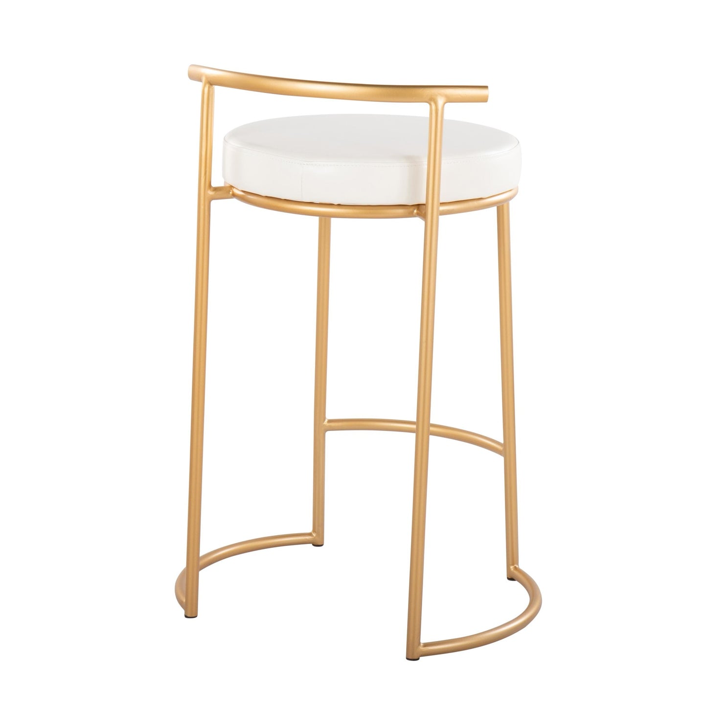 Round Fuji 26" Contemporary Fixed-Height Counter Stool in Gold Metal and Black Faux Leather By LumiSource - Set of 2 | Counter Stools | Modishstore - 15