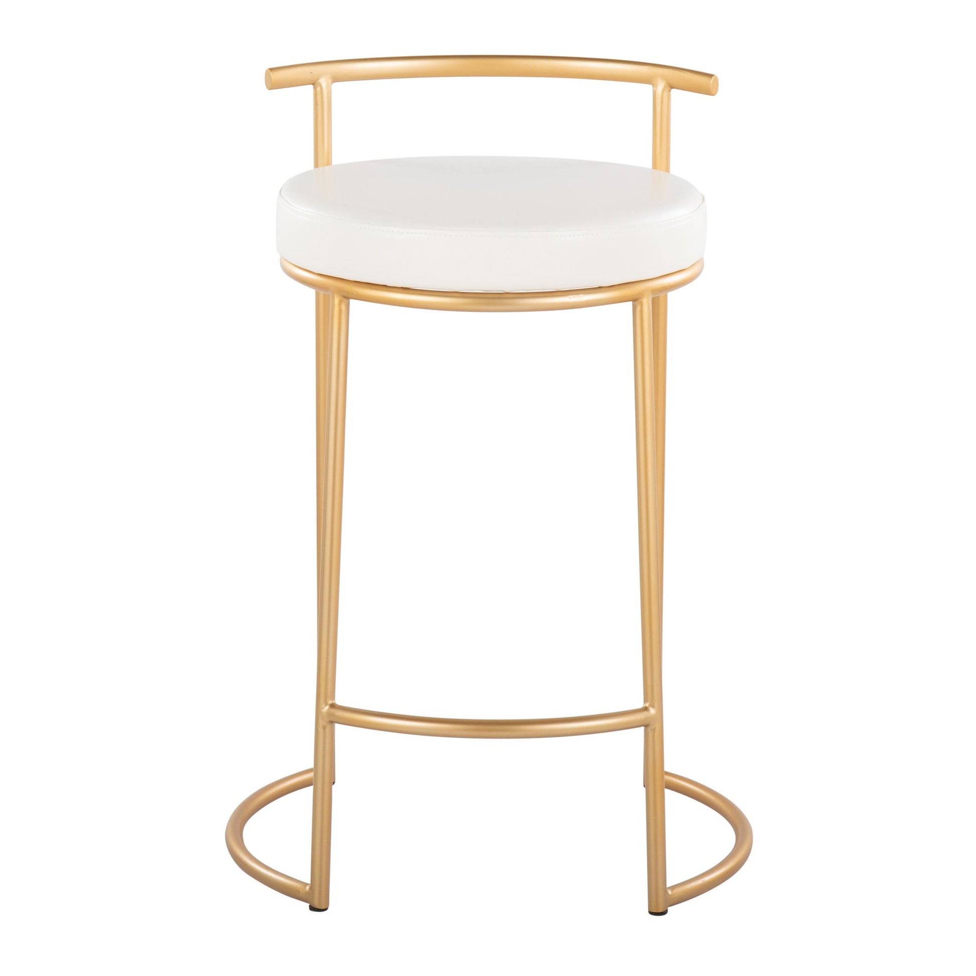 Round Fuji 26" Contemporary Fixed-Height Counter Stool in Gold Metal and Black Faux Leather By LumiSource - Set of 2 | Counter Stools | Modishstore - 10