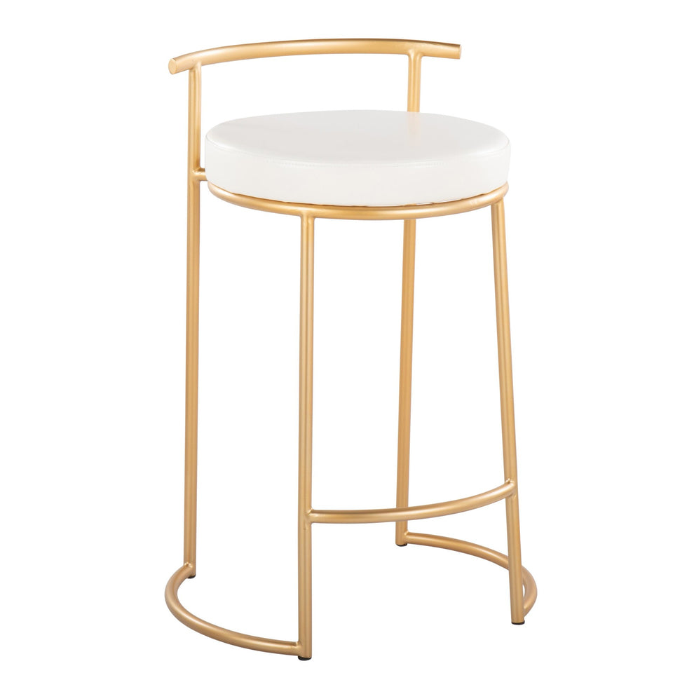Round Fuji 26" Contemporary Fixed-Height Counter Stool in Gold Metal and Black Faux Leather By LumiSource - Set of 2 | Counter Stools | Modishstore - 13