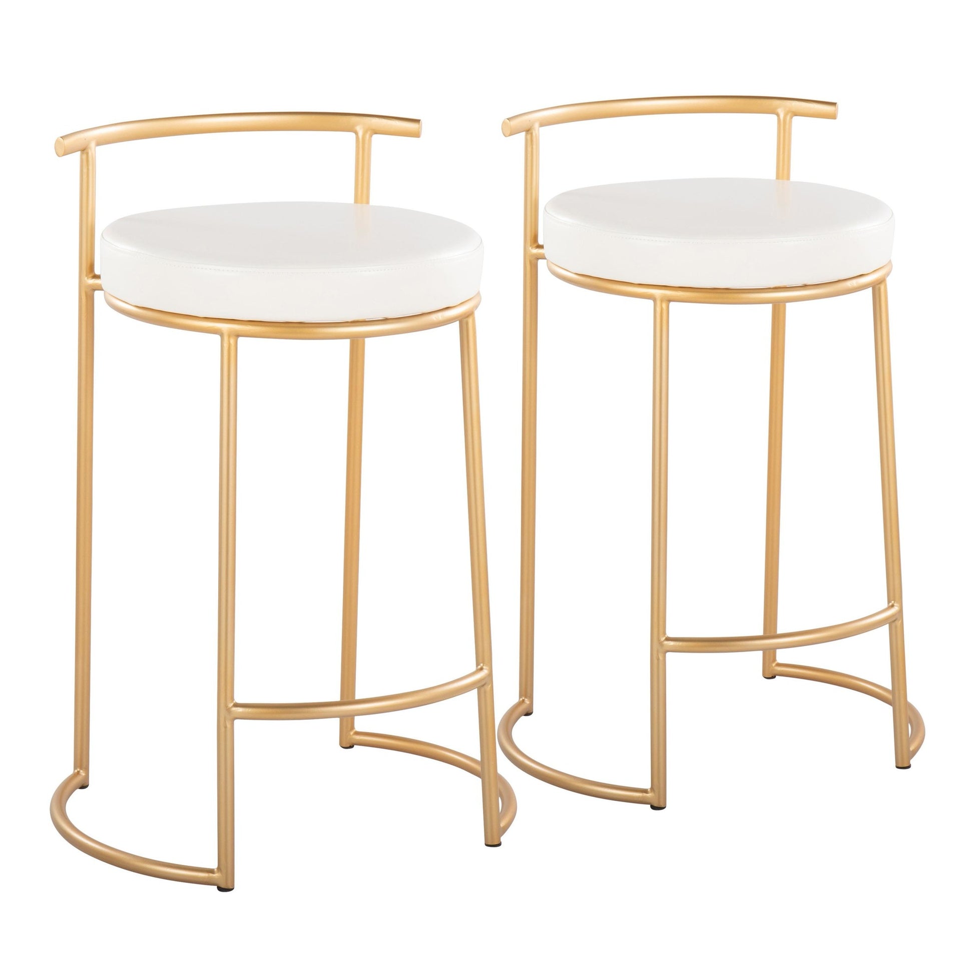 Round Fuji 26" Contemporary Fixed-Height Counter Stool in Gold Metal and Black Faux Leather By LumiSource - Set of 2 | Counter Stools | Modishstore - 9
