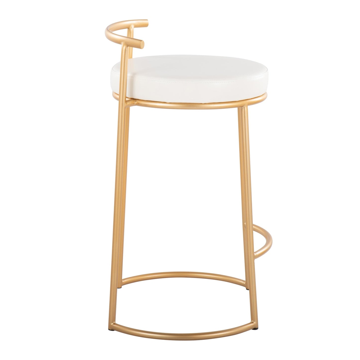 Round Fuji 26" Contemporary Fixed-Height Counter Stool in Gold Metal and Black Faux Leather By LumiSource - Set of 2 | Counter Stools | Modishstore - 14