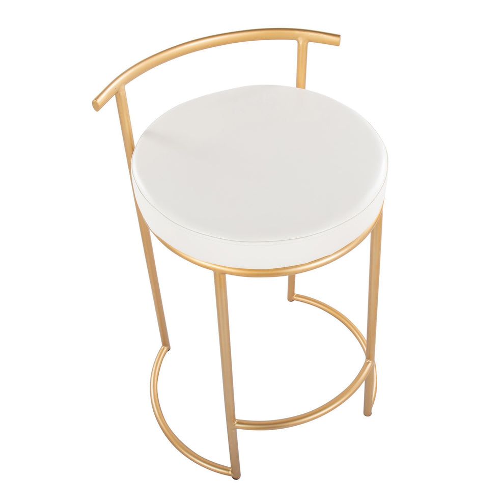 Round Fuji 26" Contemporary Fixed-Height Counter Stool in Gold Metal and Black Faux Leather By LumiSource - Set of 2 | Counter Stools | Modishstore - 11