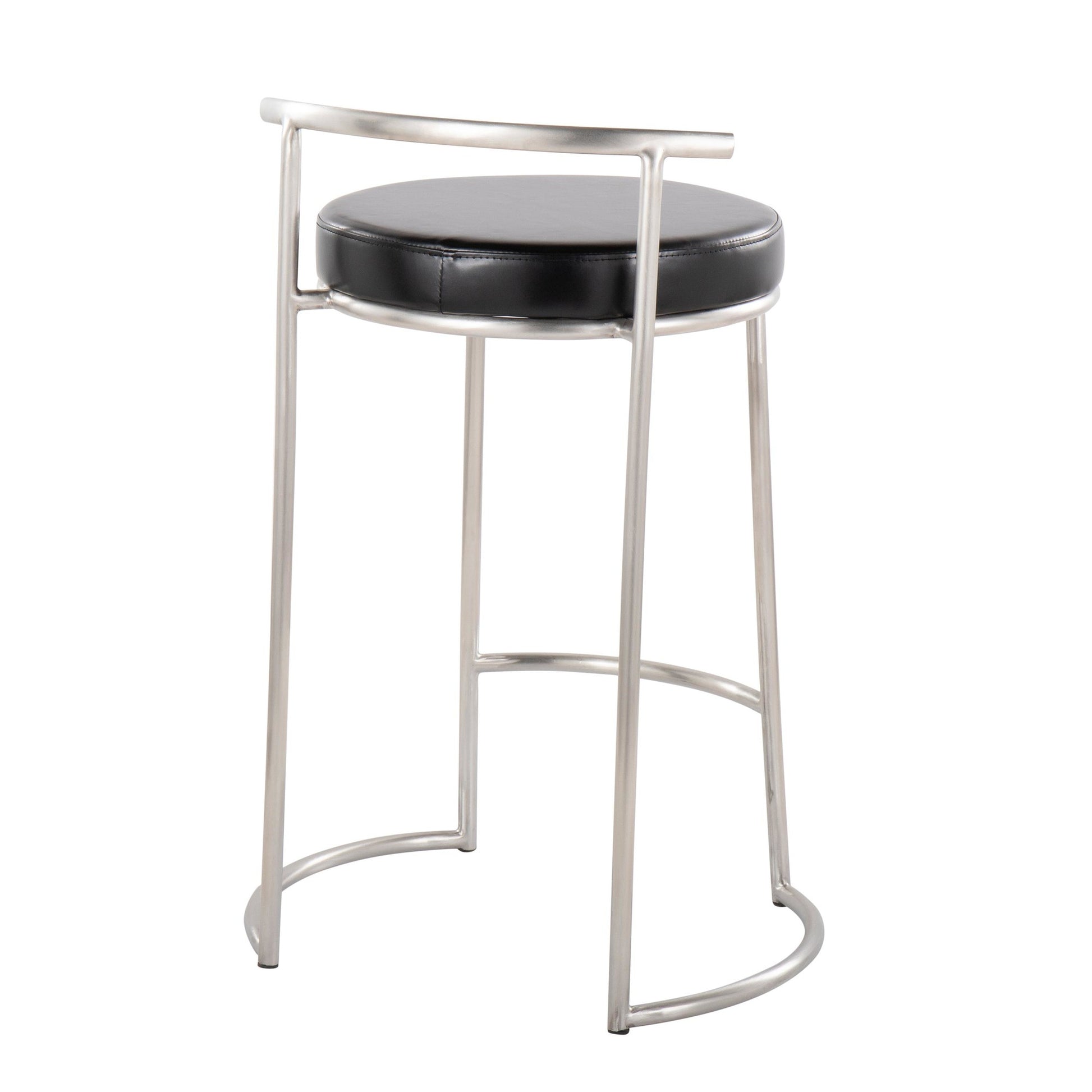 Round Fuji 26" Contemporary Fixed-Height Counter Stool in Stainless Steel and Black Faux Leather By LumiSource - Set of 2 | Counter Stools | Modishstore - 7