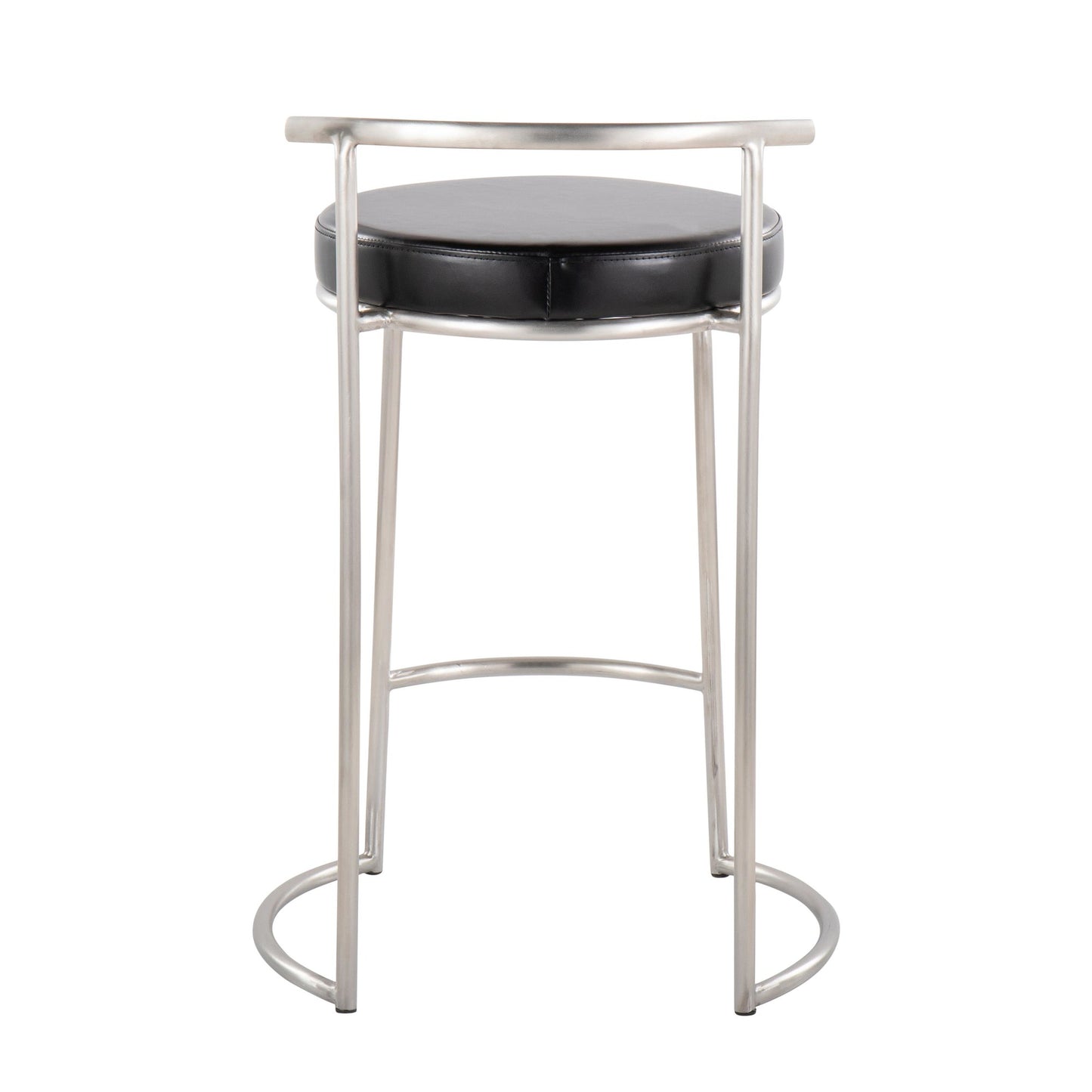 Round Fuji 26" Contemporary Fixed-Height Counter Stool in Stainless Steel and Black Faux Leather By LumiSource - Set of 2 | Counter Stools | Modishstore - 8