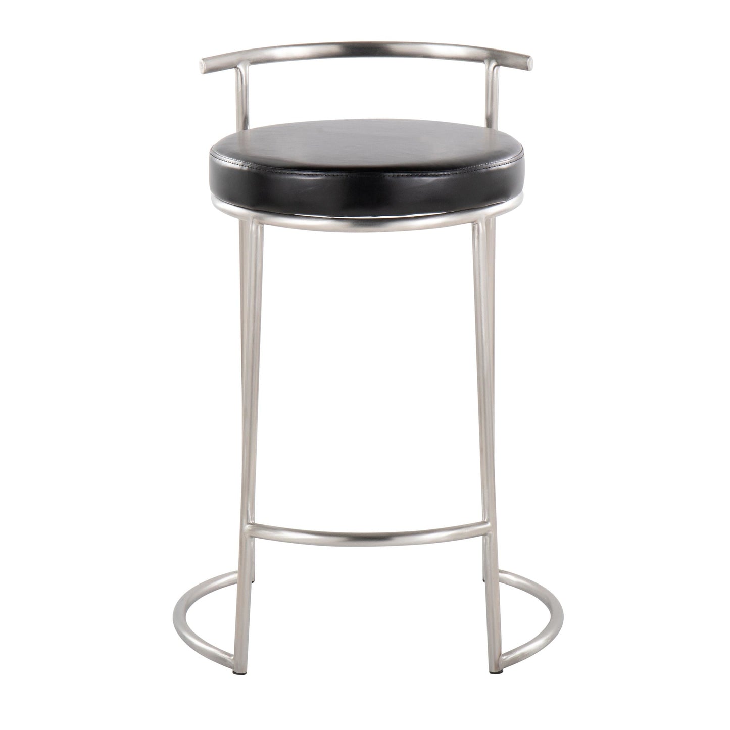 Round Fuji 26" Contemporary Fixed-Height Counter Stool in Stainless Steel and Black Faux Leather By LumiSource - Set of 2 | Counter Stools | Modishstore - 2