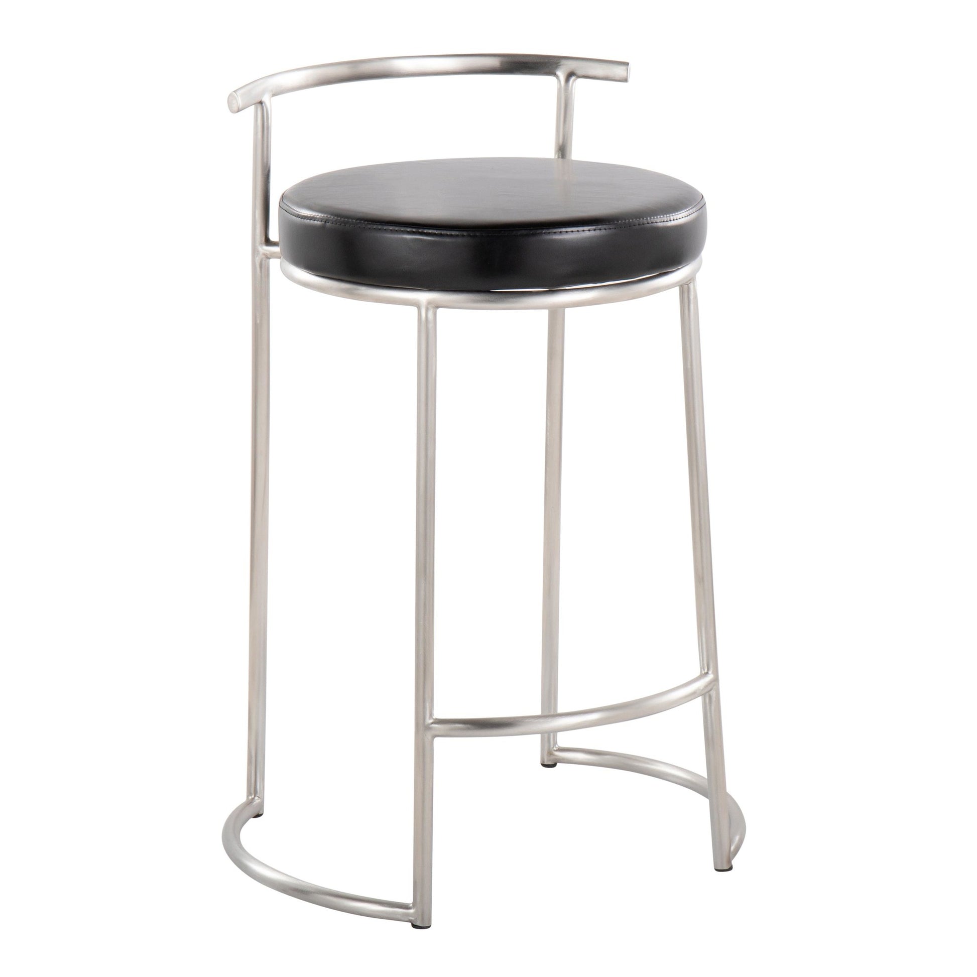 Round Fuji 26" Contemporary Fixed-Height Counter Stool in Stainless Steel and Black Faux Leather By LumiSource - Set of 2 | Counter Stools | Modishstore - 5