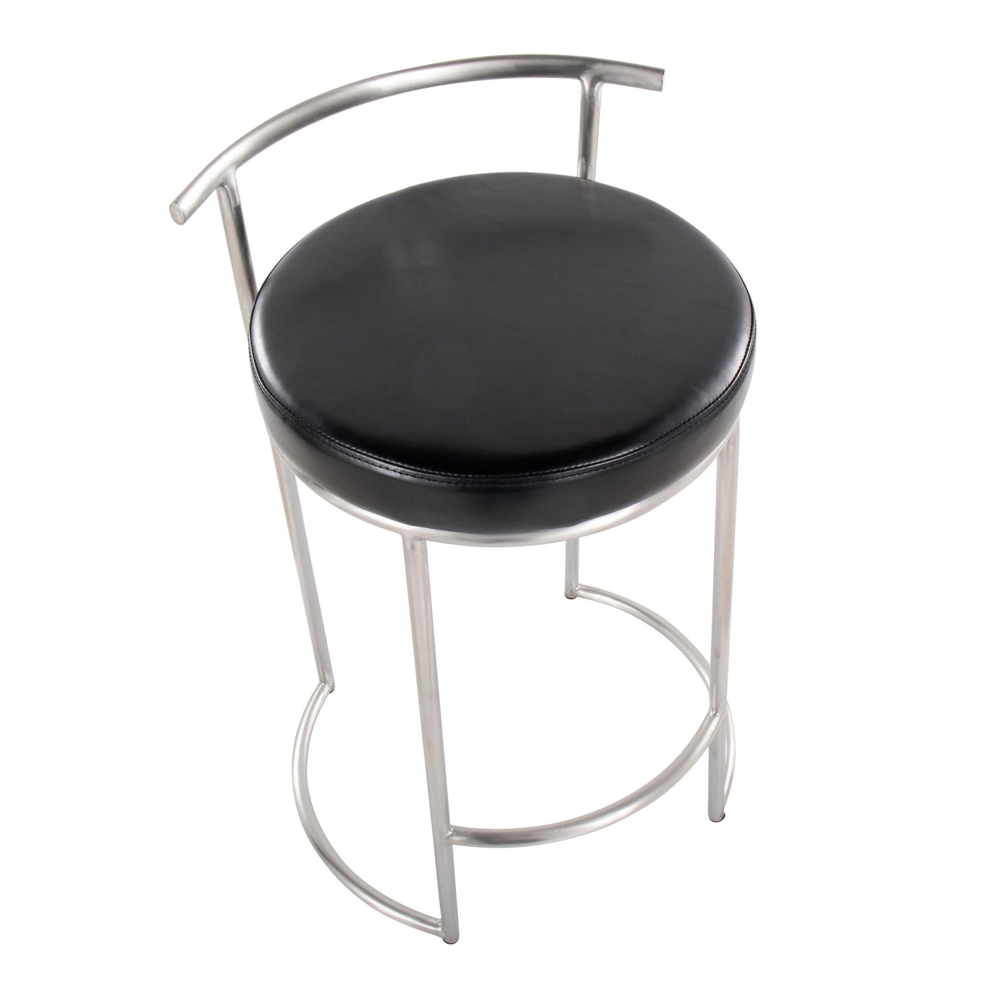 Round Fuji 26" Contemporary Fixed-Height Counter Stool in Stainless Steel and Black Faux Leather By LumiSource - Set of 2 | Counter Stools | Modishstore - 3
