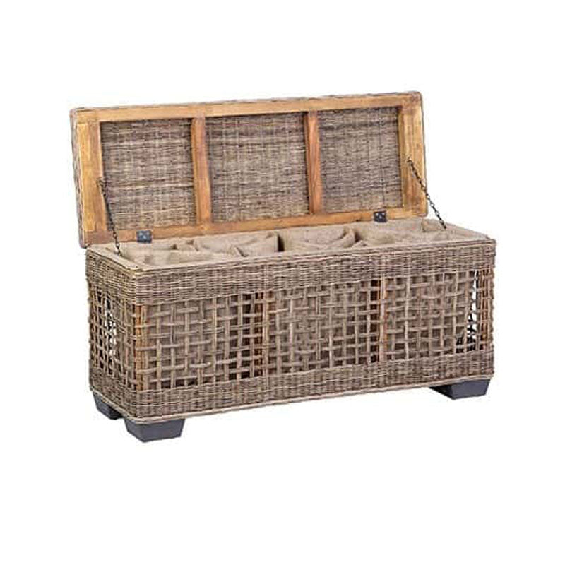 Milton Rattan Bench with shoe storage by Jeffan | Bins, Baskets & Buckets | Modishstore - 9