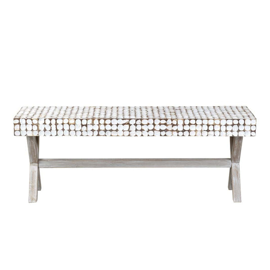 Bayside Coconut Shell Bench with X-Base (K/D) - White Patina by Jeffan | Benches | Modishstore