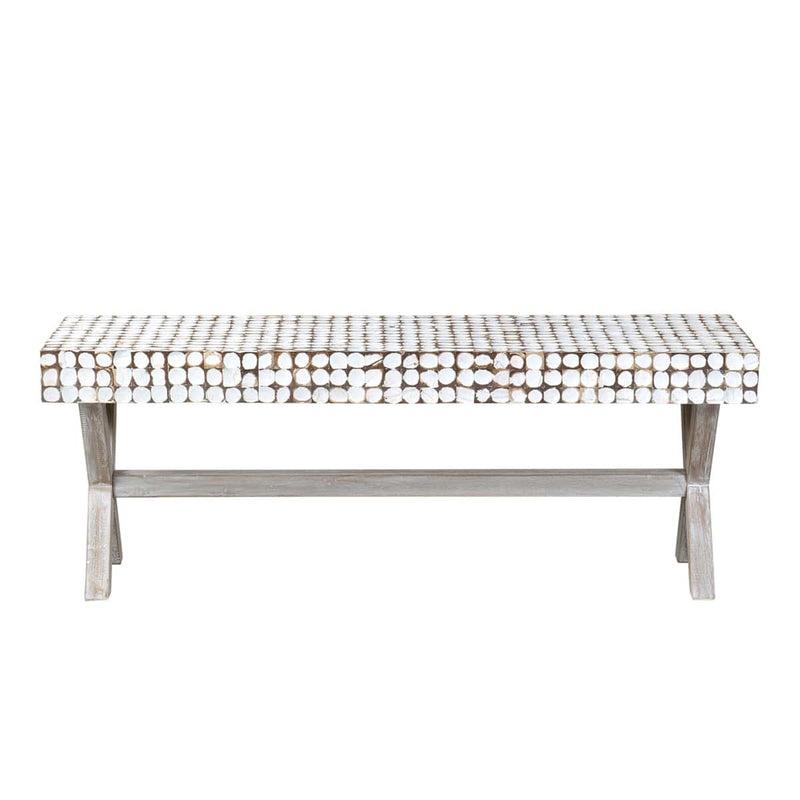 Bayside Coconut Shell Bench with X-Base (K/D) - White Patina by Jeffan | Benches | Modishstore