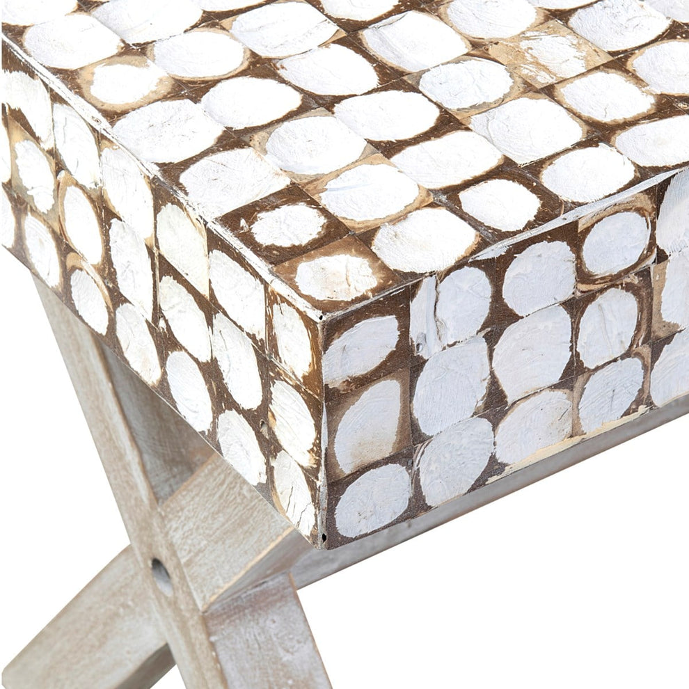 Bayside Coconut Shell Bench with X-Base (K/D) - White Patina by Jeffan | Benches | Modishstore - 3