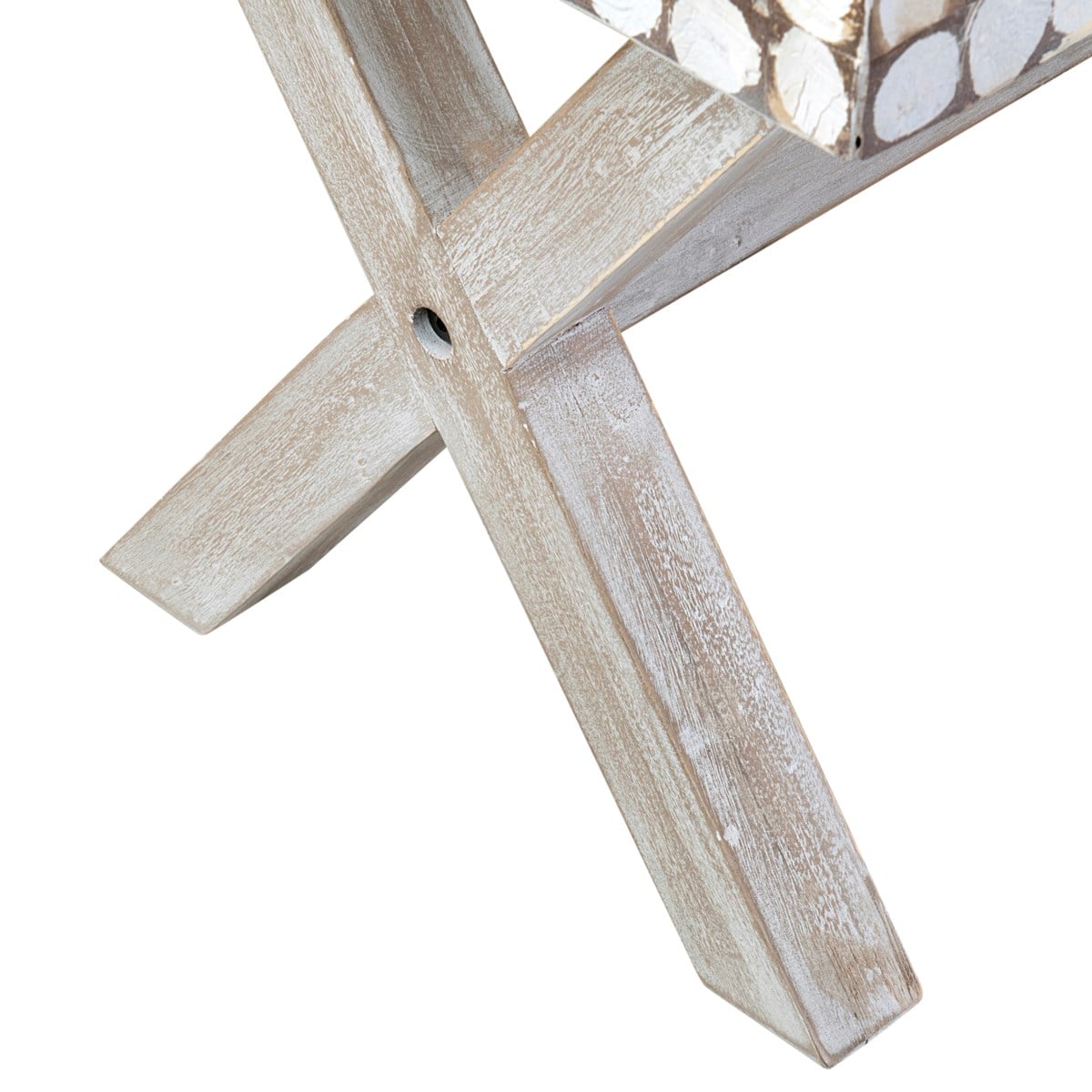 Bayside Coconut Shell Bench with X-Base (K/D) - White Patina by Jeffan | Benches | Modishstore - 5