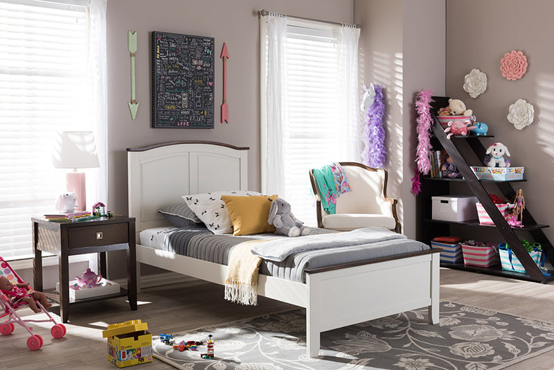 Baxton Studio Harry Classic Butter Milk and Walnut Finishing Twin Size Platform Bed | Modishstore | Beds