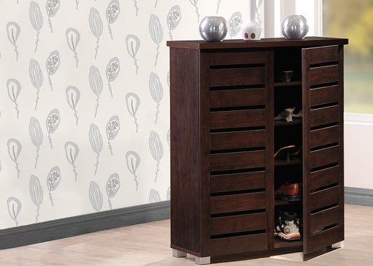 Baxton Studio Adalwin Modern and Contemporary 2-Door Dark Brown Wooden Entryway Shoes Storage Cabinet | Modishstore | Cabinets