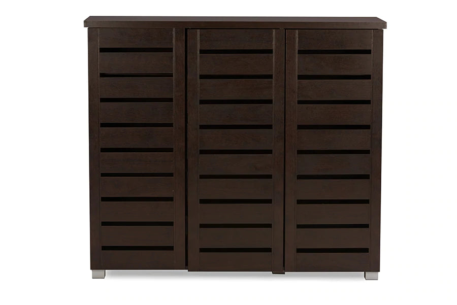 Baxton Studio Adalwin Modern and Contemporary 3-Door Dark Brown Wooden Entryway Shoes Storage Cabinet | Cabinets | Modishstore - 3