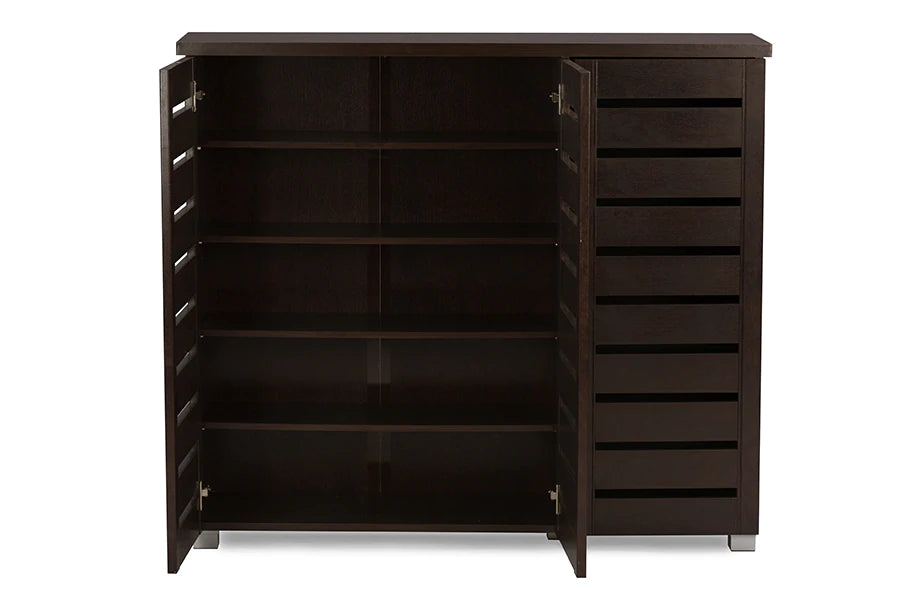 Baxton Studio Adalwin Modern and Contemporary 3-Door Dark Brown Wooden Entryway Shoes Storage Cabinet | Cabinets | Modishstore - 2