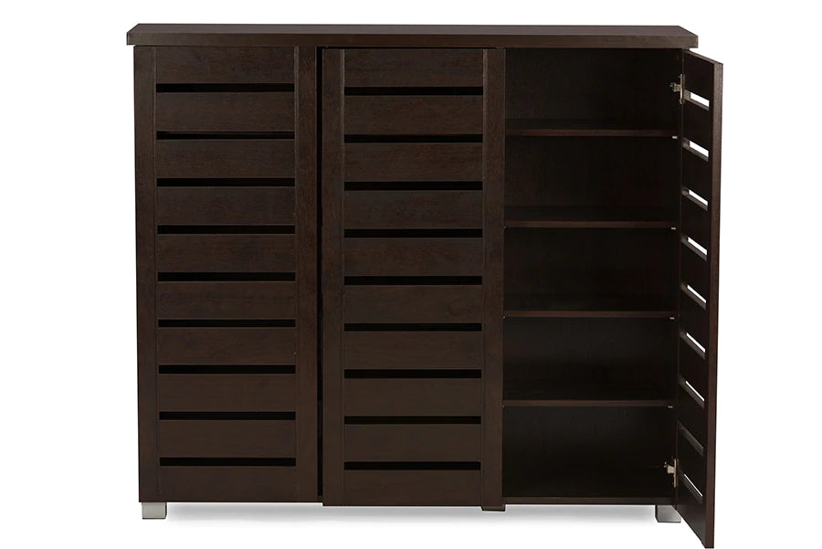 Baxton Studio Adalwin Modern and Contemporary 3-Door Dark Brown Wooden Entryway Shoes Storage Cabinet | Cabinets | Modishstore - 4