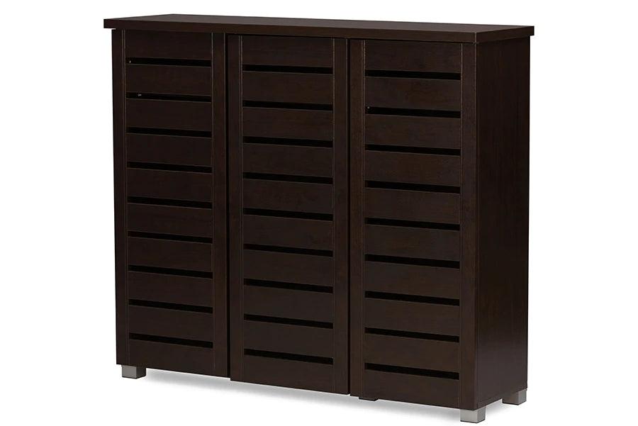 Baxton Studio Adalwin Modern and Contemporary 3-Door Dark Brown Wooden Entryway Shoes Storage Cabinet | Cabinets | Modishstore - 5