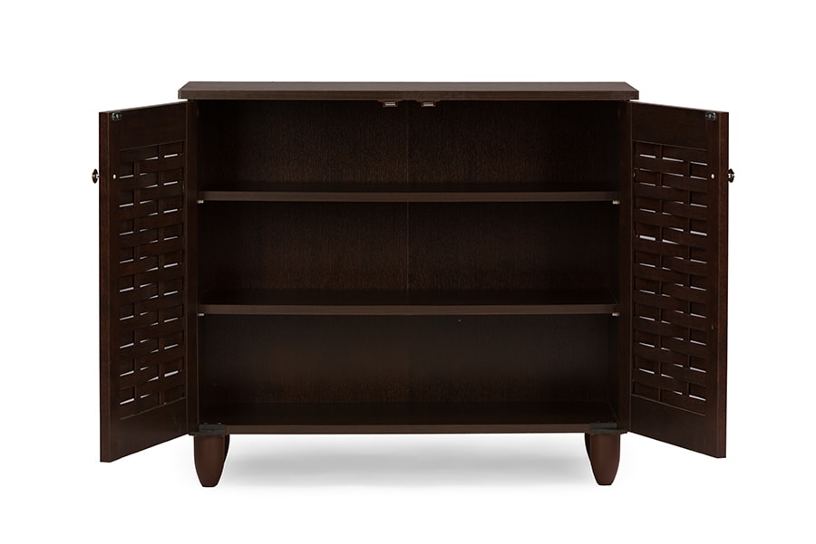 baxton studio winda modern and contemporary 2 door dark brown wooden entryway shoes storage cabinet | Modish Furniture Store-3