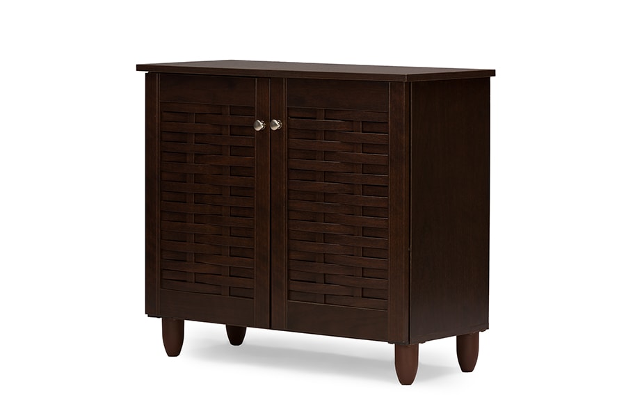 baxton studio winda modern and contemporary 2 door dark brown wooden entryway shoes storage cabinet | Modish Furniture Store-4