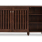 baxton studio fernanda modern and contemporary 3 door oak brown wooden entryway shoes storage wide cabinet | Modish Furniture Store-3