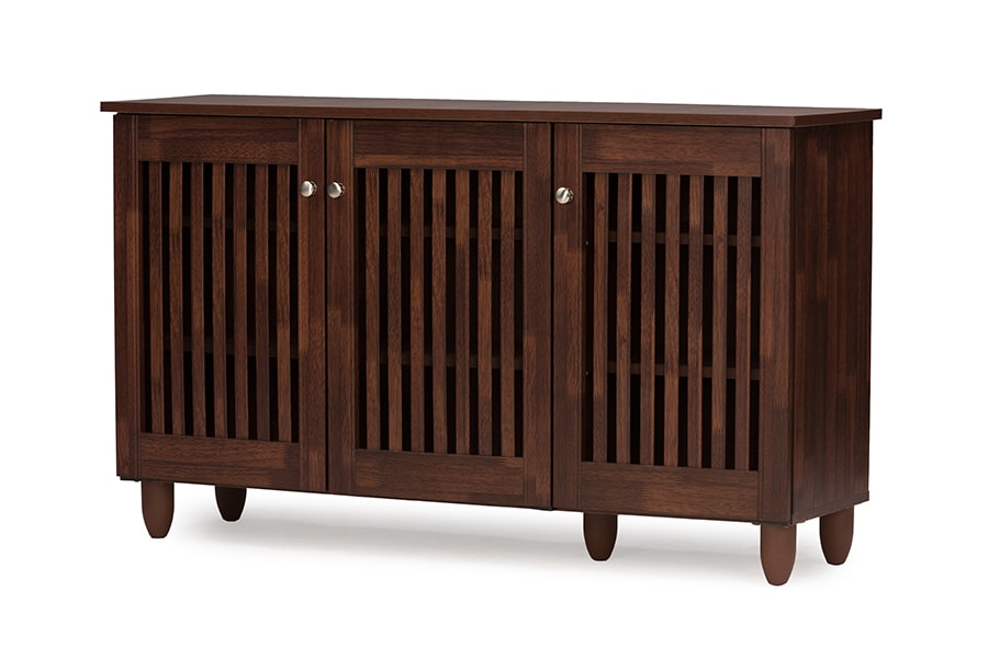 baxton studio fernanda modern and contemporary 3 door oak brown wooden entryway shoes storage wide cabinet | Modish Furniture Store-4