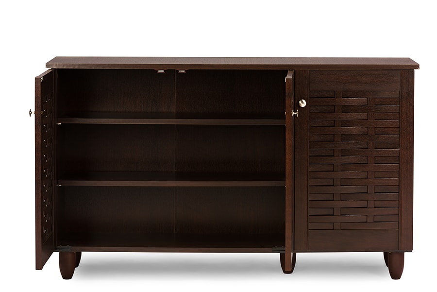 baxton studio fernanda modern and contemporary 3 door oak brown wooden entryway shoes storage wide cabinet | Modish Furniture Store-6