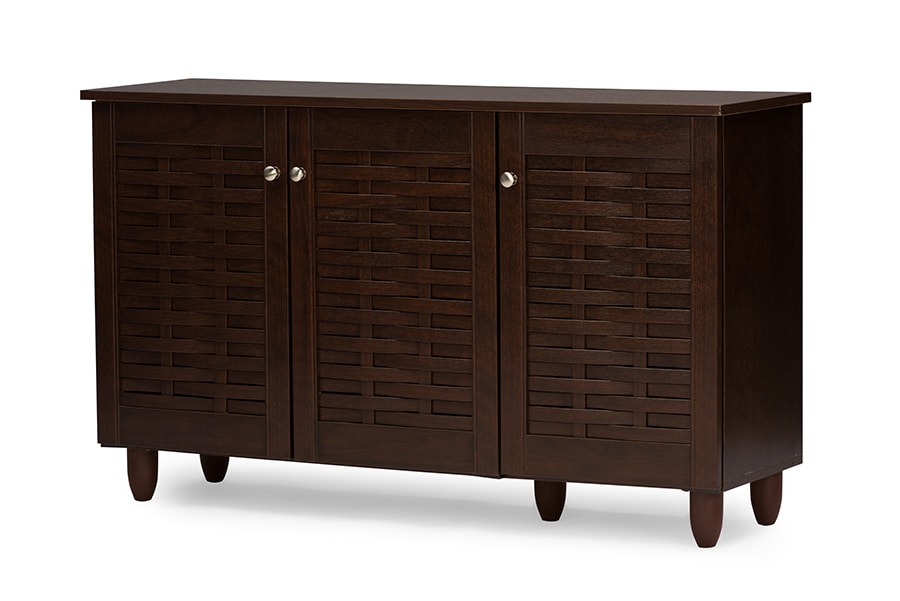 baxton studio fernanda modern and contemporary 3 door oak brown wooden entryway shoes storage wide cabinet | Modish Furniture Store-8