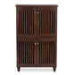 Baxton Studio Fernanda Modern and Contemporary 4-Door Oak Brown Wooden Entryway Shoes Storage Tall Cabinet | Modishstore | Cabinets