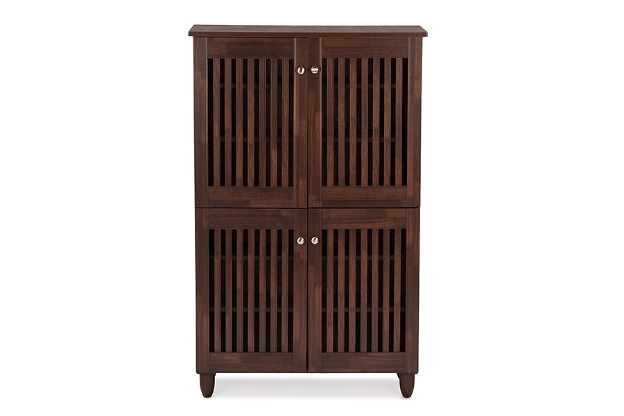 Baxton Studio Fernanda Modern and Contemporary 4-Door Oak Brown Wooden Entryway Shoes Storage Tall Cabinet | Modishstore | Cabinets