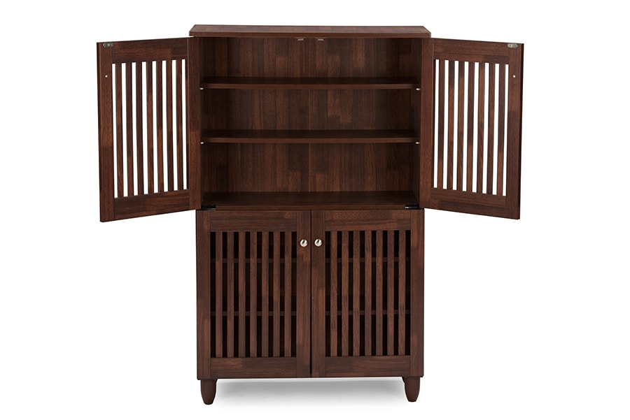 baxton studio fernanda modern and contemporary 4 door oak brown wooden entryway shoes storage tall cabinet | Modish Furniture Store-2