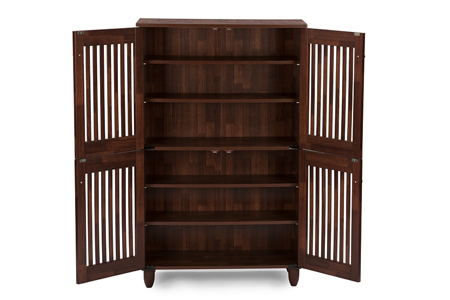 baxton studio fernanda modern and contemporary 4 door oak brown wooden entryway shoes storage tall cabinet | Modish Furniture Store-3