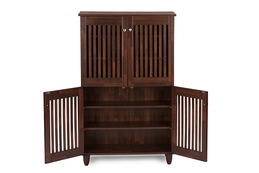 baxton studio fernanda modern and contemporary 4 door oak brown wooden entryway shoes storage tall cabinet | Modish Furniture Store-4
