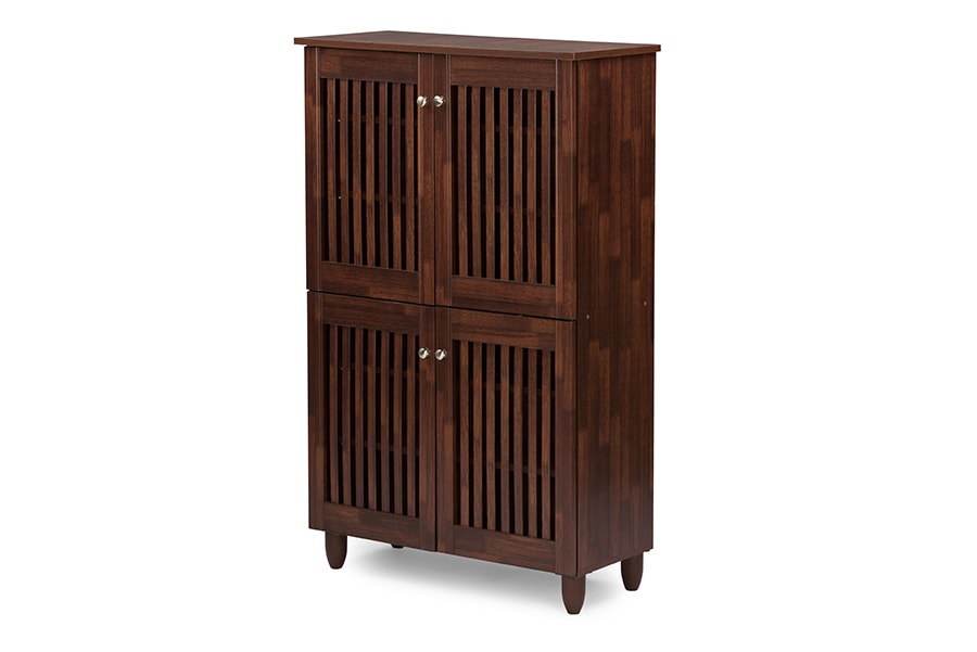 baxton studio fernanda modern and contemporary 4 door oak brown wooden entryway shoes storage tall cabinet | Modish Furniture Store-5