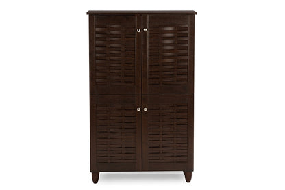 baxton studio fernanda modern and contemporary 4 door oak brown wooden entryway shoes storage tall cabinet | Modish Furniture Store-10